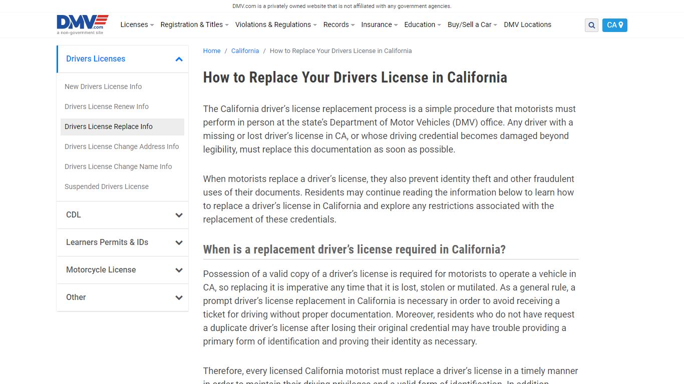 California Drivers License Replacement | DMV.com